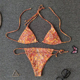 Paisley Print Metal Ring Slide Triangle Brazilian Two Piece Bikini Swimsuit